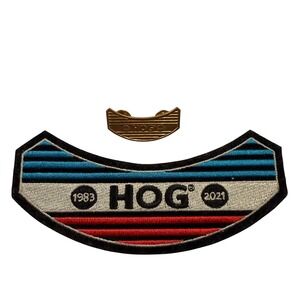 Harley Davidson HOG 1983-2021 Anniversary Rocker Patch and Metal Pin Set